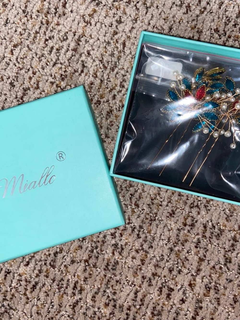 Teal and Red Floral Hair Pins